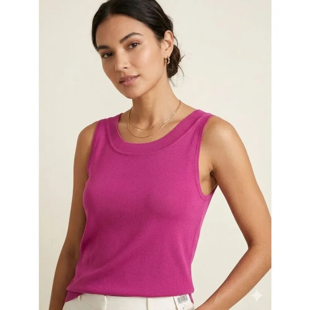 NWT Chico's Silk Blend Knit Tank Top Magenta Pink Size 1 M